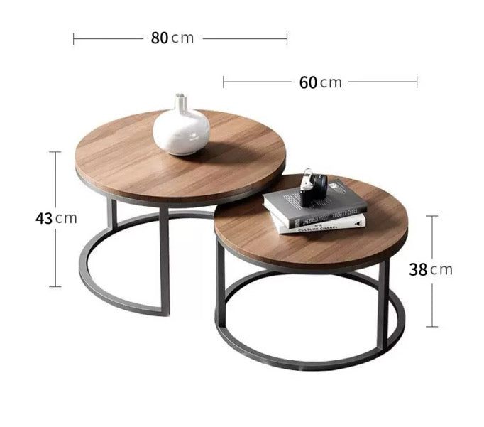 Zestaw 2 stolików kawowych loft Drewno & metal | Nowoczesny design | 80/60