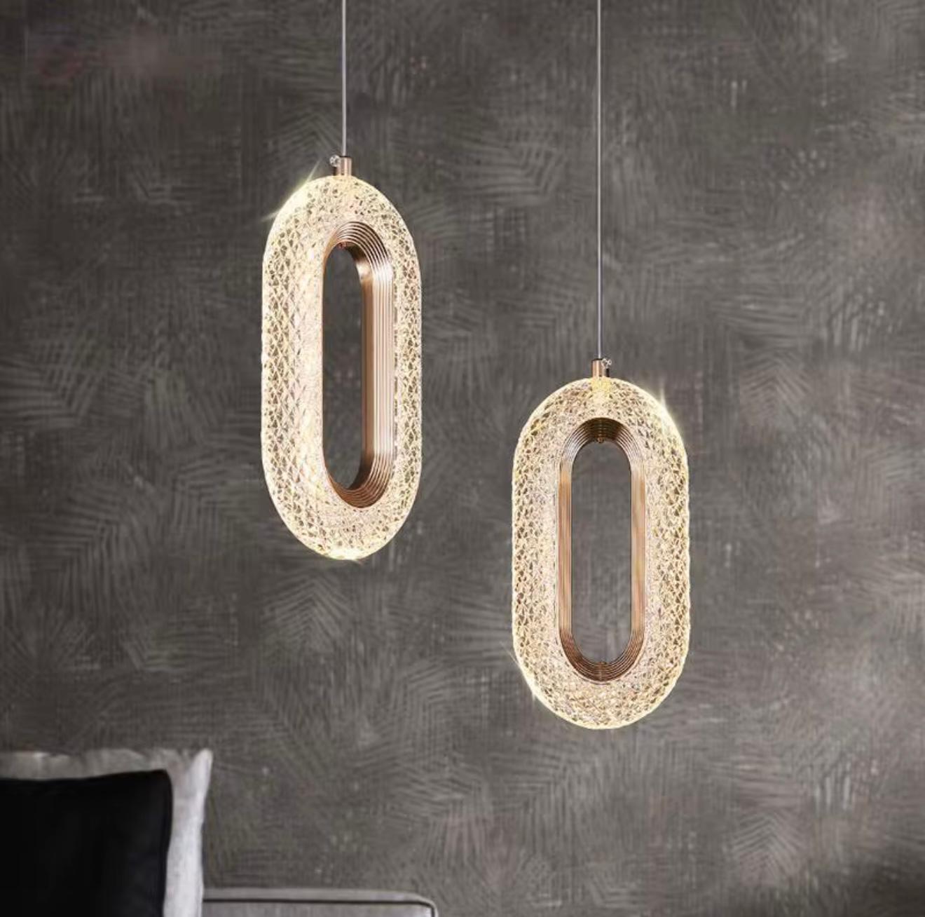 Kryształowa, nowoczesna wisząca złota lampa glamour Crystal Loop