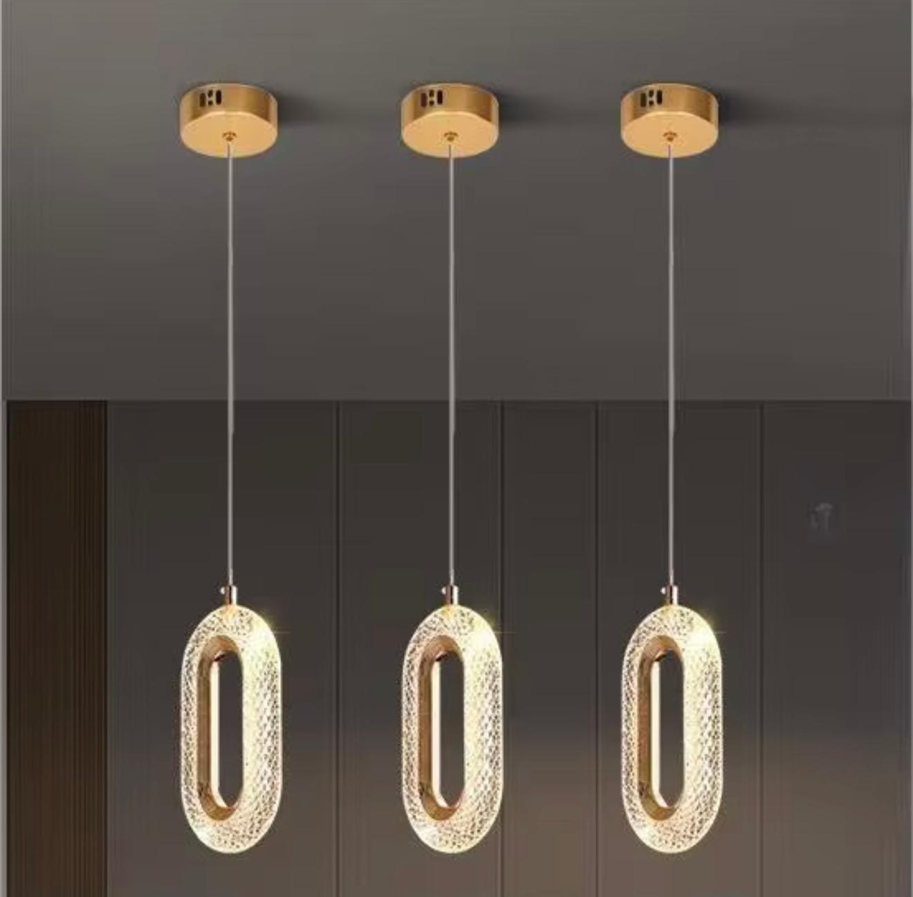 Kryształowa, nowoczesna wisząca złota lampa glamour Crystal Loop