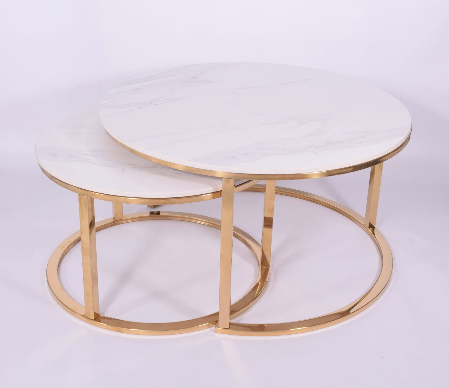 Zestaw 2 stolików kawowych glamour | Kamień marmur | Złote nogi | 80CM/60CM