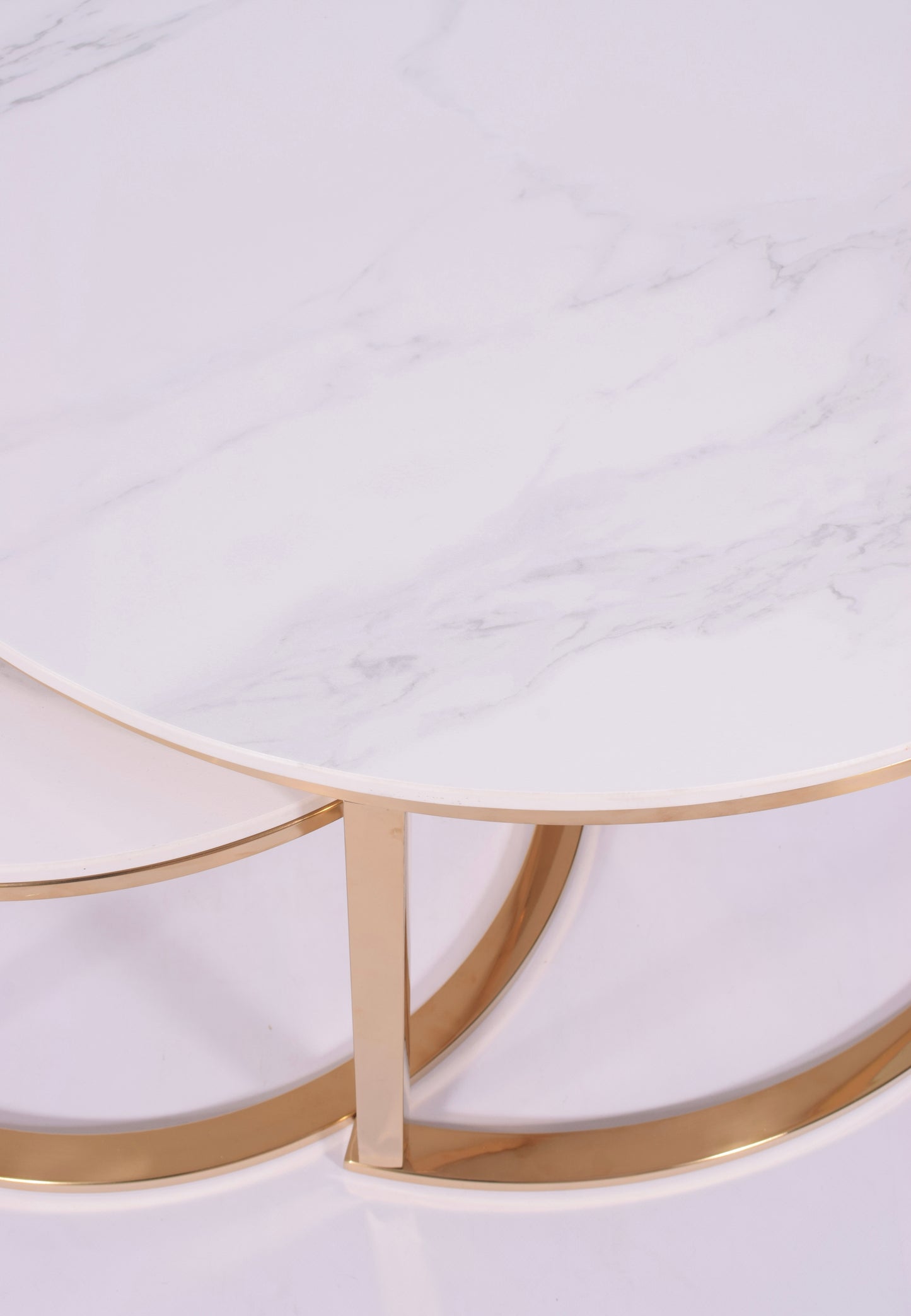 Zestaw 2 stolików kawowych glamour | Kamień marmur | Złote nogi | 80CM/60CM