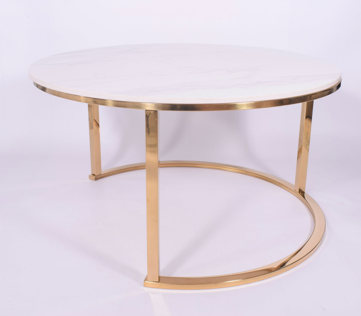 Zestaw 2 stolików kawowych glamour | Kamień marmur | Złote nogi | 80CM/60CM