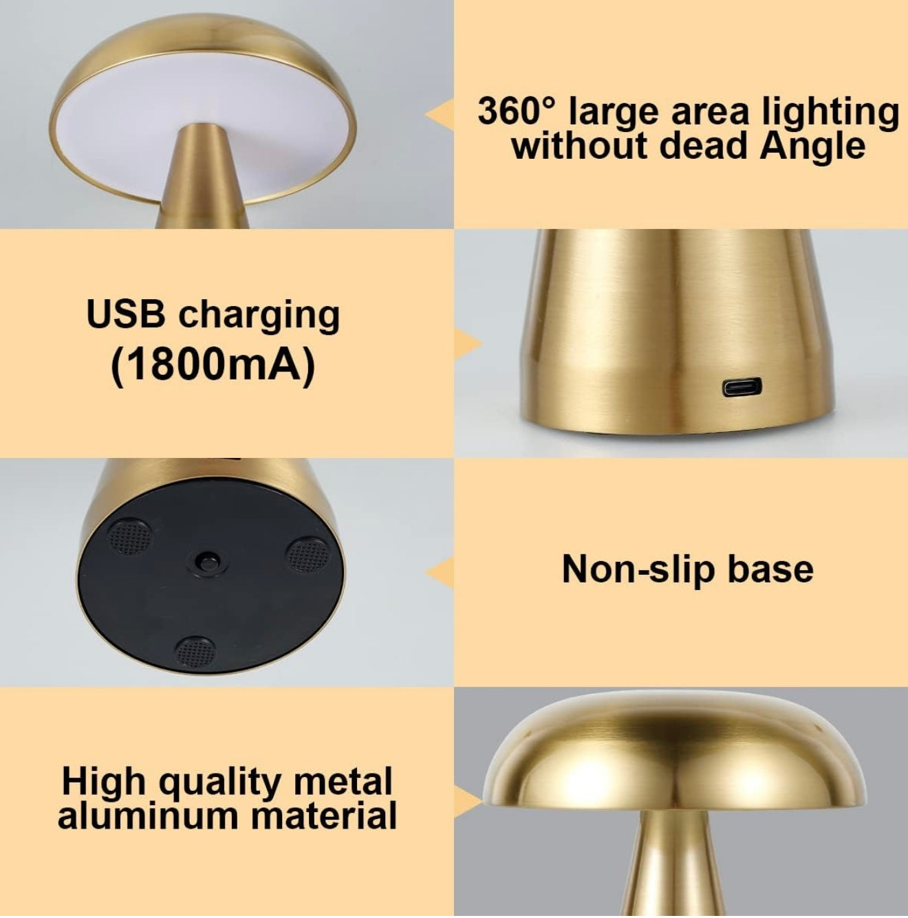 Lampa stołowa Golden Dome Mini LED, USB, ściemnianie, 3 kolory światła