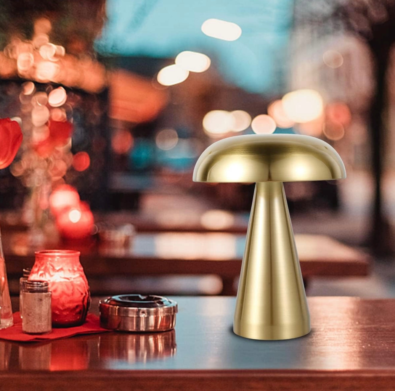 Lampa stołowa Golden Dome Mini LED, USB, ściemnianie, 3 kolory światła