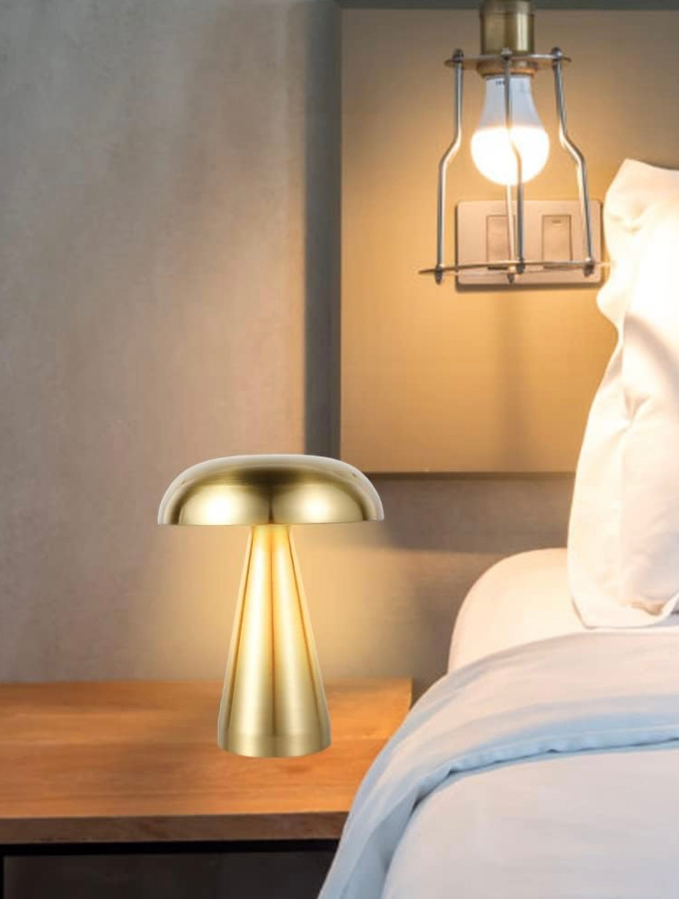 Lampa stołowa Golden Dome Mini LED, USB, ściemnianie, 3 kolory światła